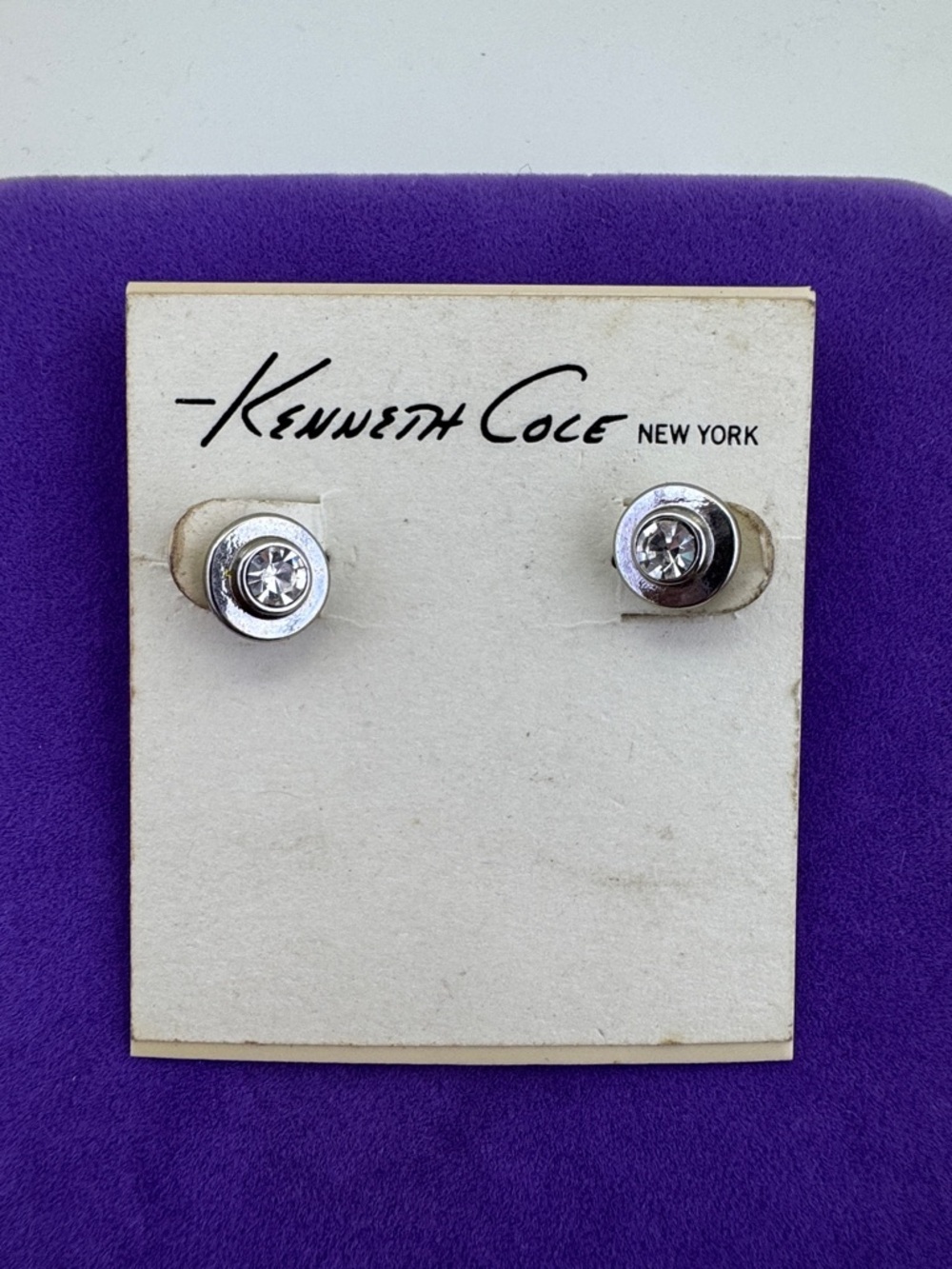 💛 Classic Kenneth Cole Silver Tone Clear Crystal Stud Earrings